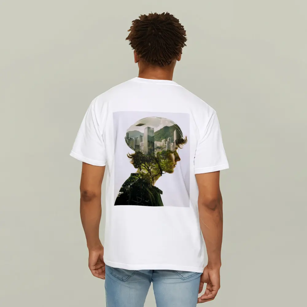 Cyclist Double Exposure City Nature Portrait – T-Shirts