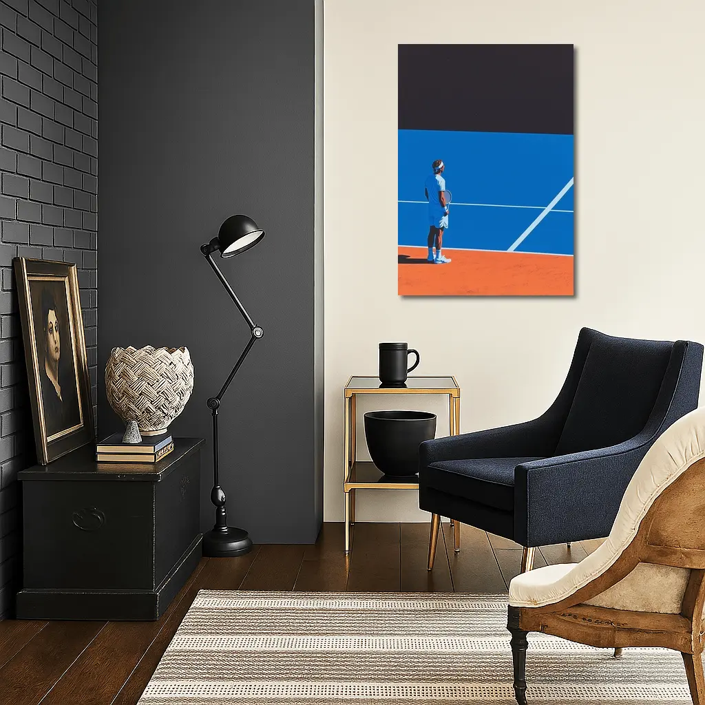 Tennis Player Standing on Blue Clay Court – Wall Art