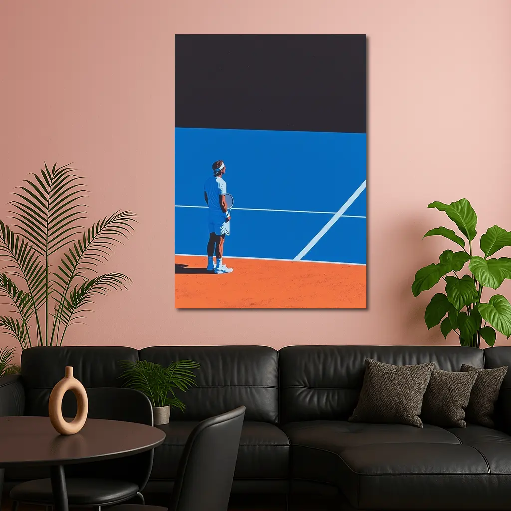 Tennis Player Standing on Blue Clay Court – Wall Art