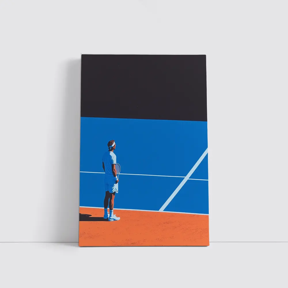 Tennis Player Standing on Blue Clay Court – Wall Art
