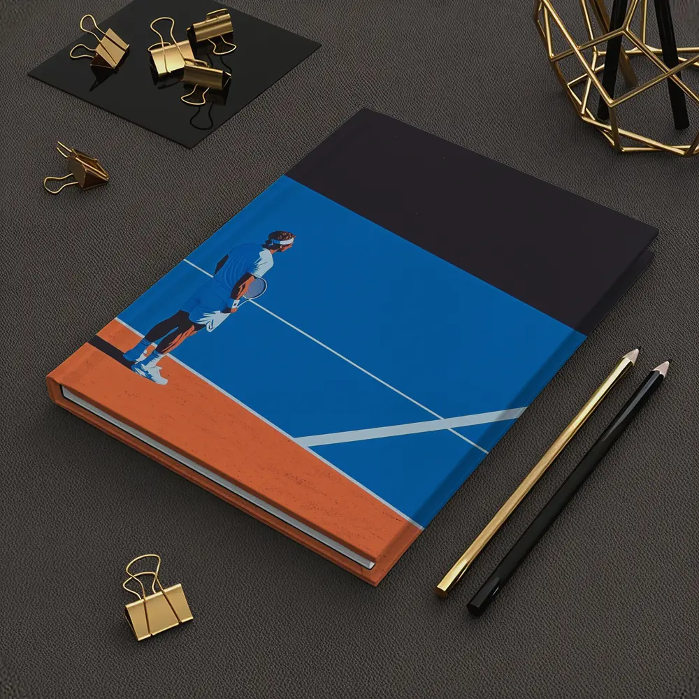 Tennis Player Standing on Blue Clay Court – Notebooks