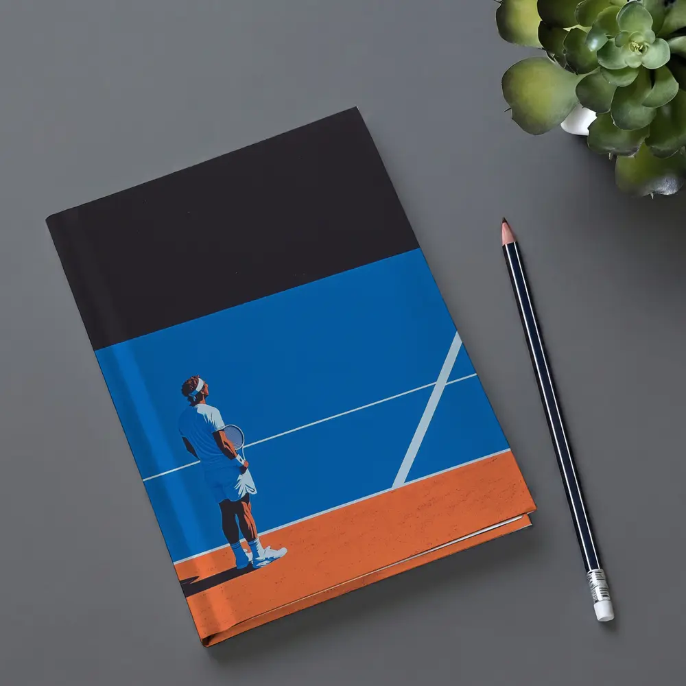 Tennis Player Standing on Blue Clay Court – Notebooks