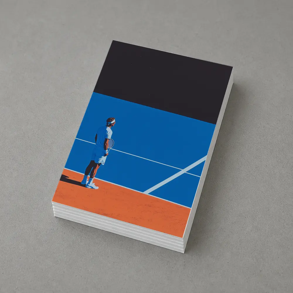 Tennis Player Standing on Blue Clay Court – Postcards