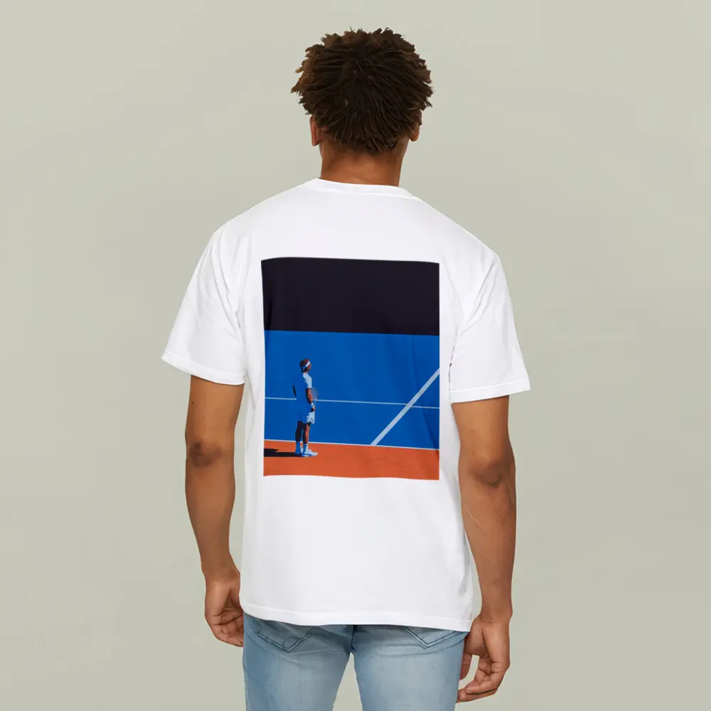 Tennis Player Standing on Blue Clay Court – T-Shirts