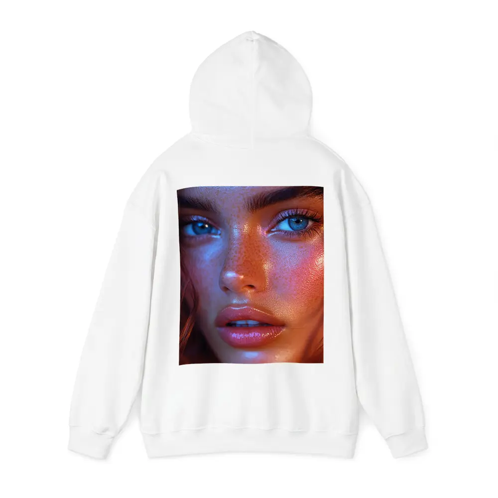 Blue Eyed Woman Neon Orange Light Portrait – Hoodies