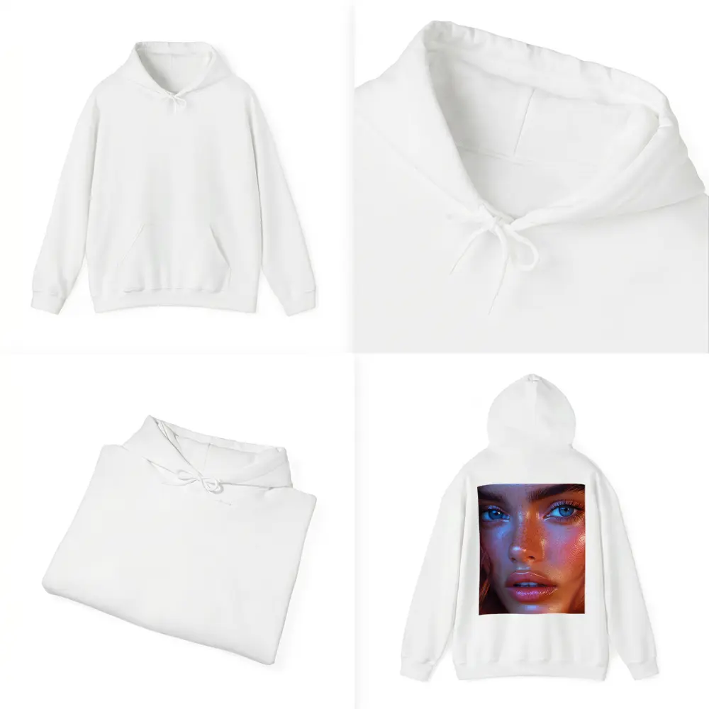 Blue Eyed Woman Neon Orange Light Portrait – Hoodies