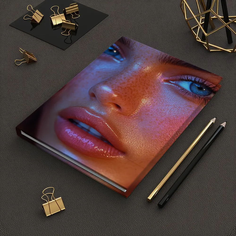 Blue Eyed Woman Neon Orange Light Portrait – Notebooks