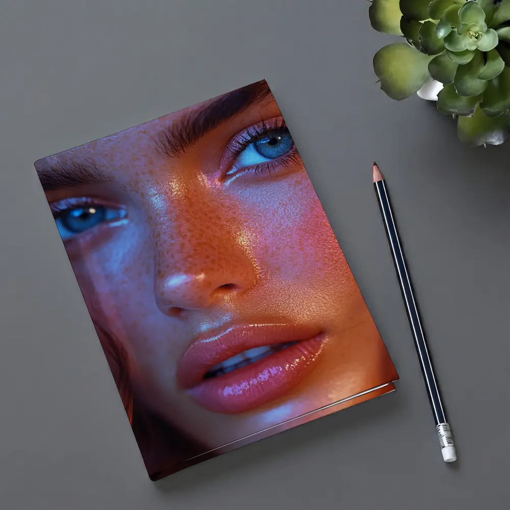 Blue Eyed Woman Neon Orange Light Portrait – Notebooks