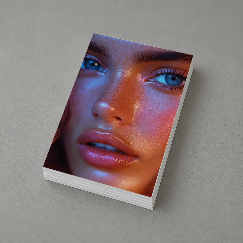 Blue Eyed Woman Neon Orange Light Portrait – Postcards
