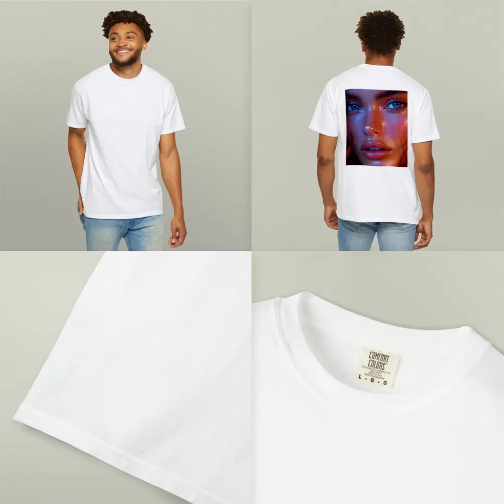 Blue Eyed Woman Neon Orange Light Portrait – T-Shirts