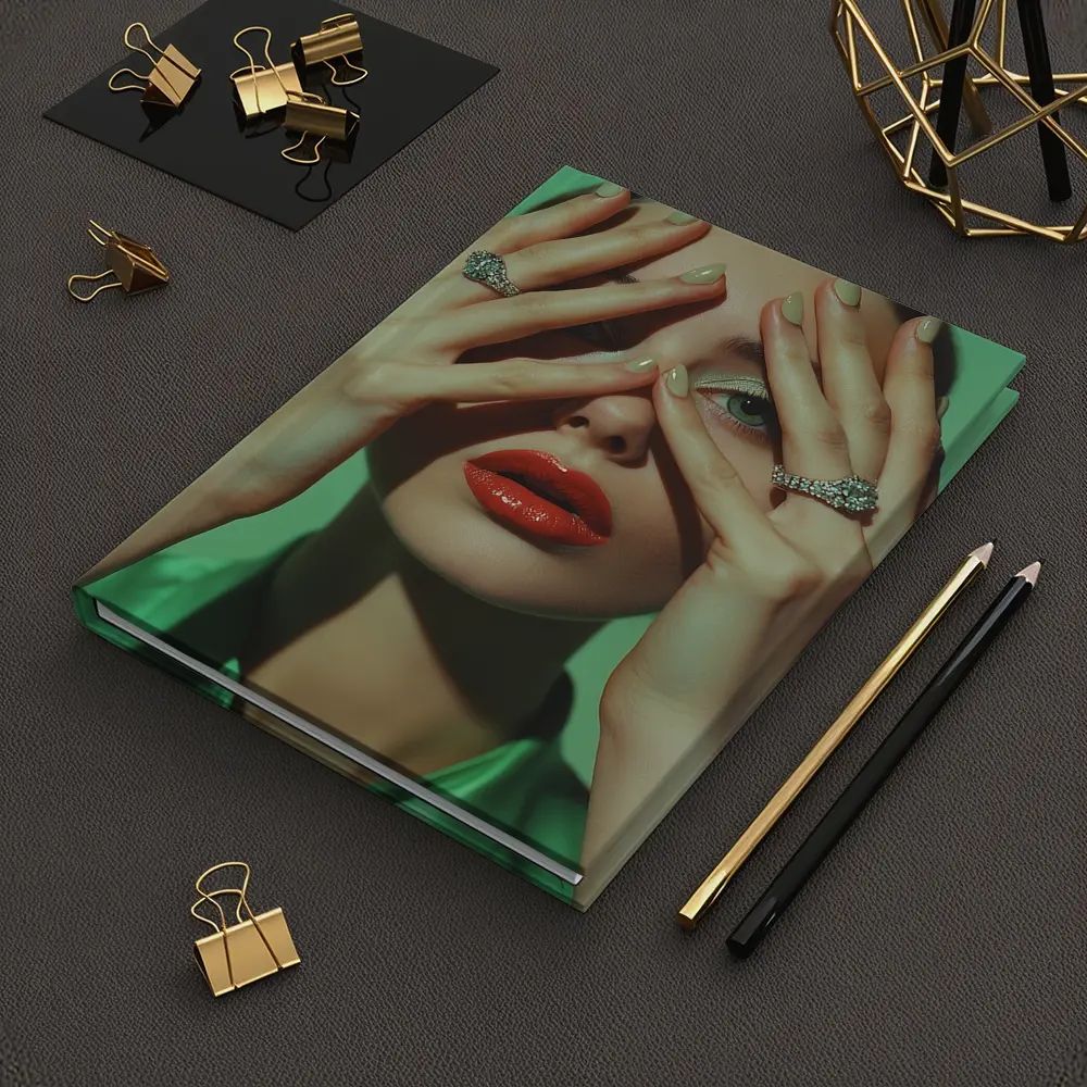 Woman Red Lips Green Nails Diamond Rings – Notebooks