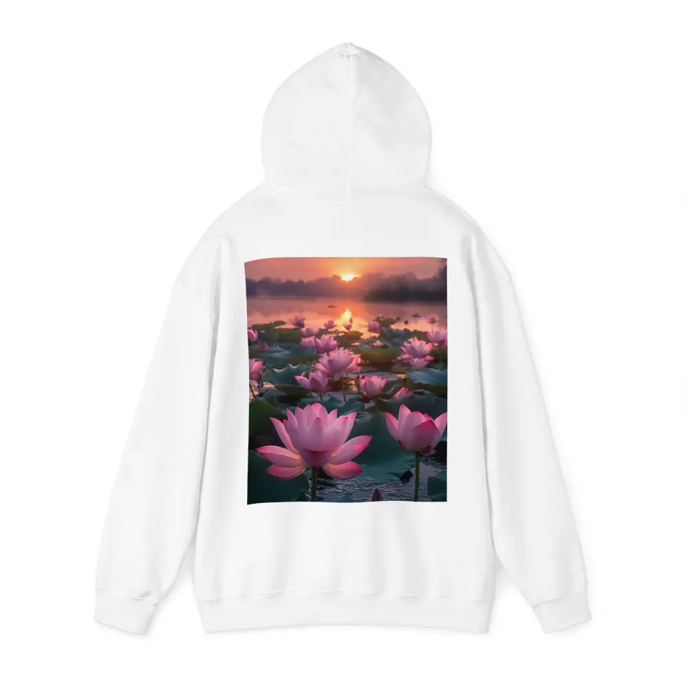 Pink Lotus Flowers Blooming At Sunset Lake – Hoodies