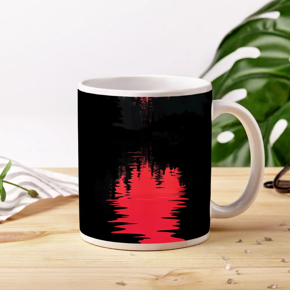 Red Moon Forest Dark Lake Reflection – Mugs