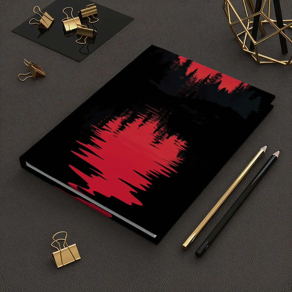 Red Moon Forest Dark Lake Reflection – Notebooks