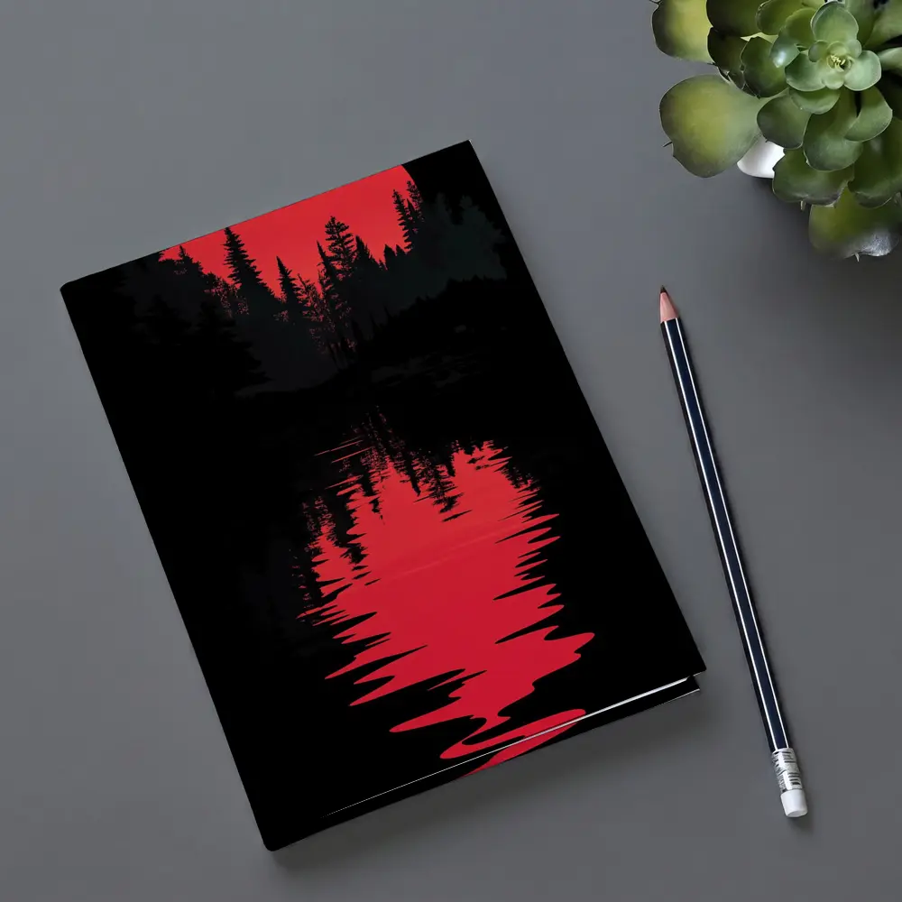 Red Moon Forest Dark Lake Reflection – Notebooks