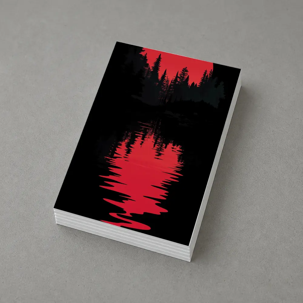 Red Moon Forest Dark Lake Reflection – Postcards