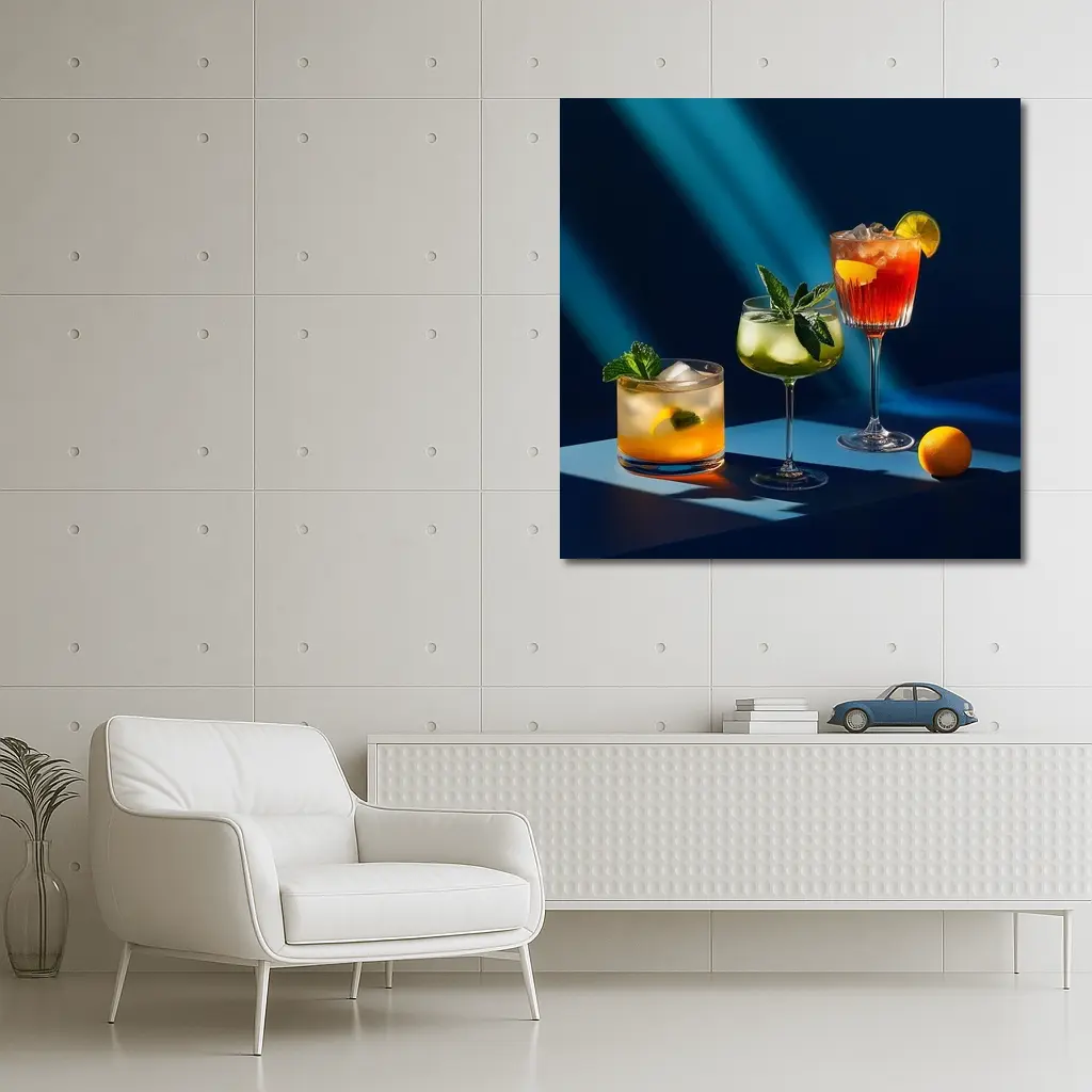 Three Cocktails Blue Studio Light – Wall Art