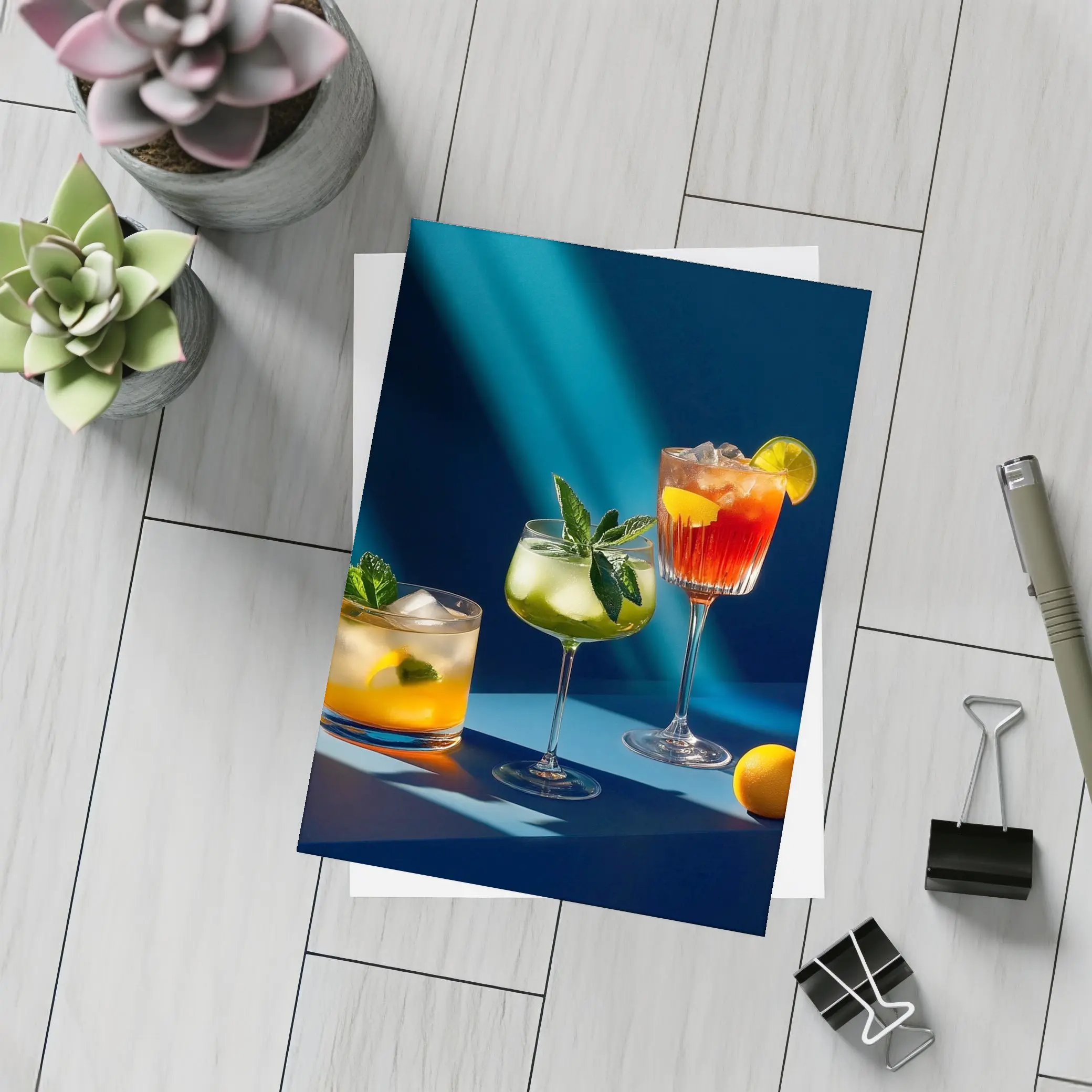 Three Cocktails Blue Studio Light – Postcards