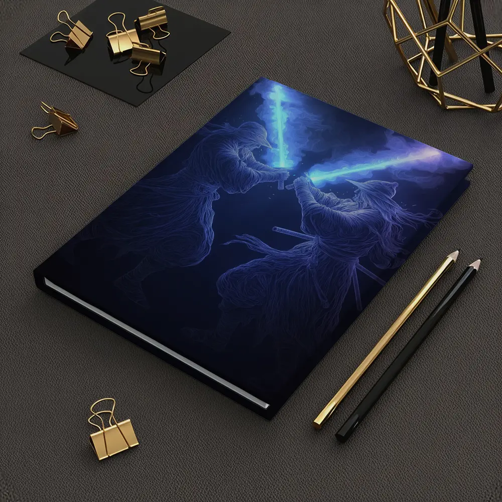 Two Jedi Warriors Blue Lightsaber Duel Dark – Notebooks