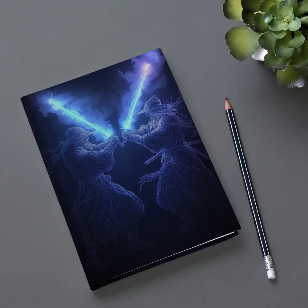 Two Jedi Warriors Blue Lightsaber Duel Dark – Notebooks