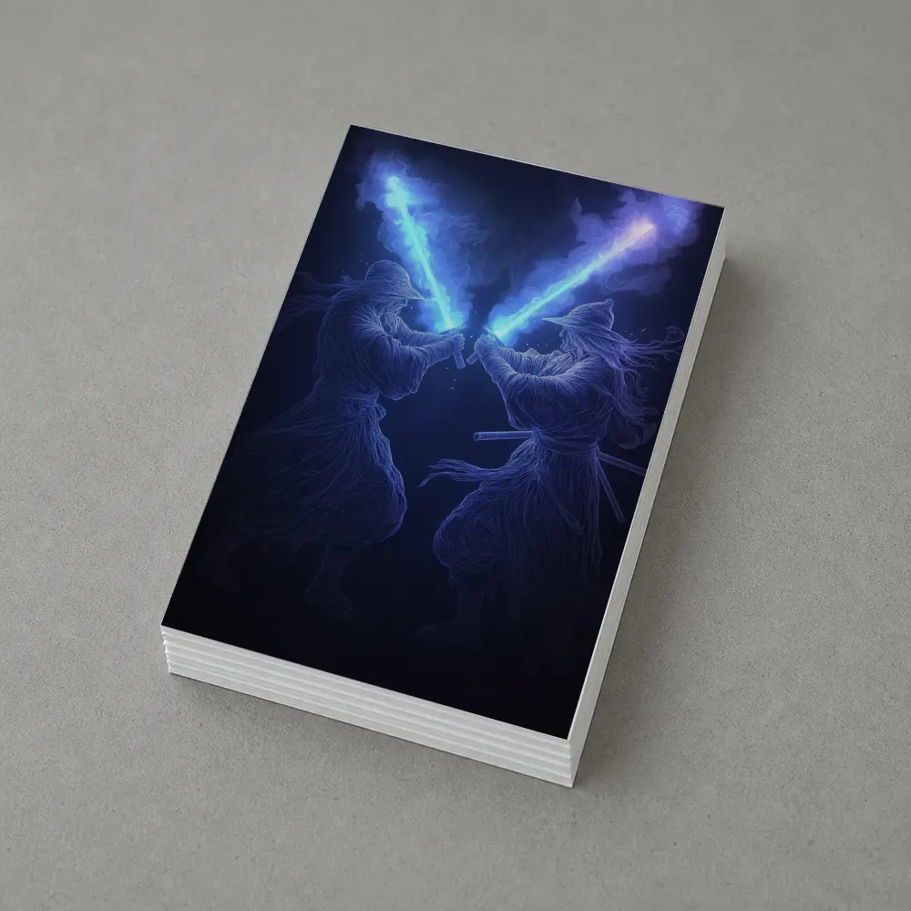Two Jedi Warriors Blue Lightsaber Duel Dark – Postcards