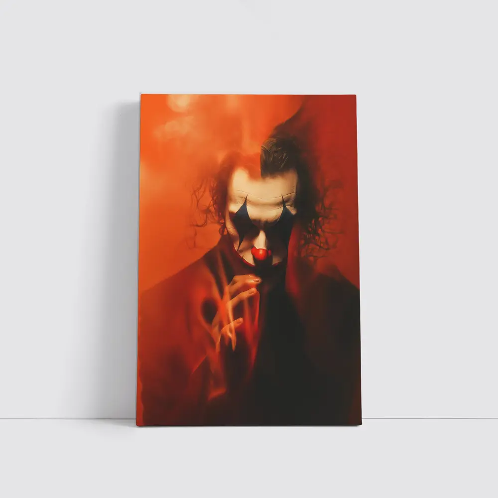 Joker Clown Portrait Red Smoky Background – Wall Art