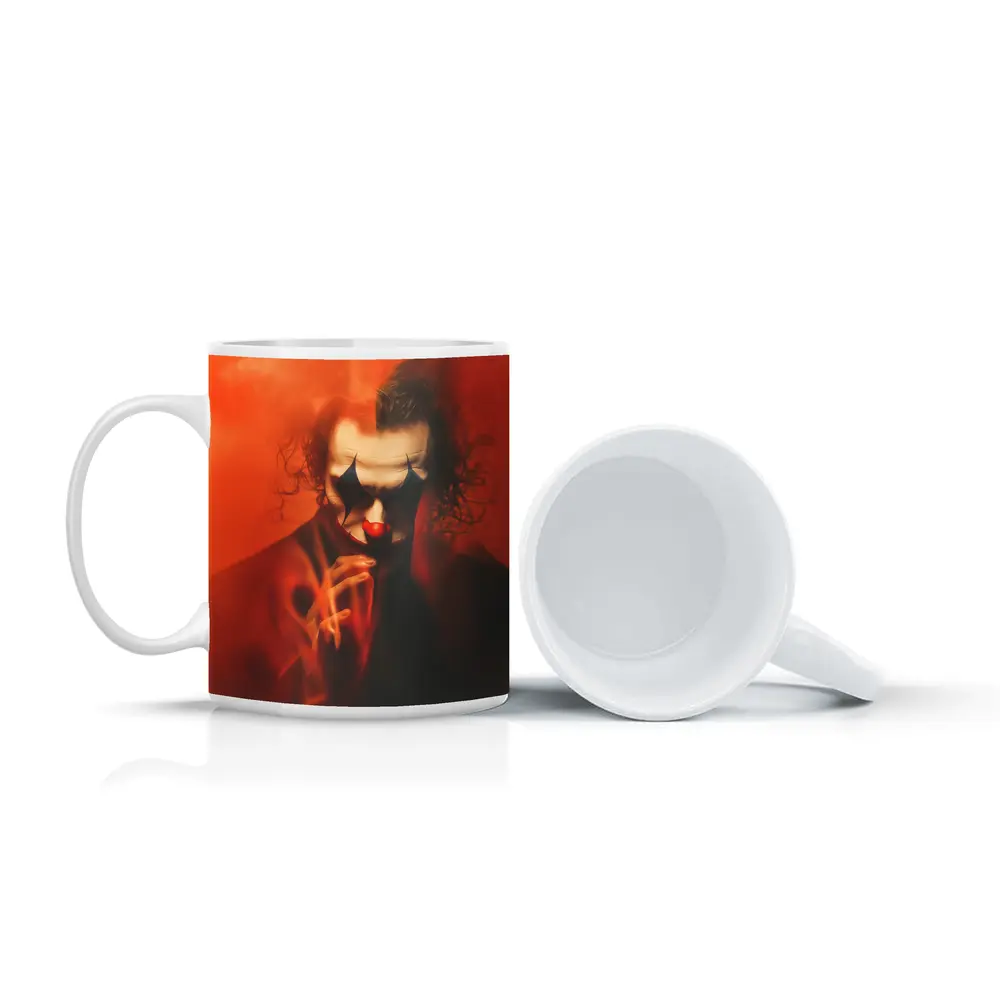 Joker Clown Portrait Red Smoky Background – Mugs