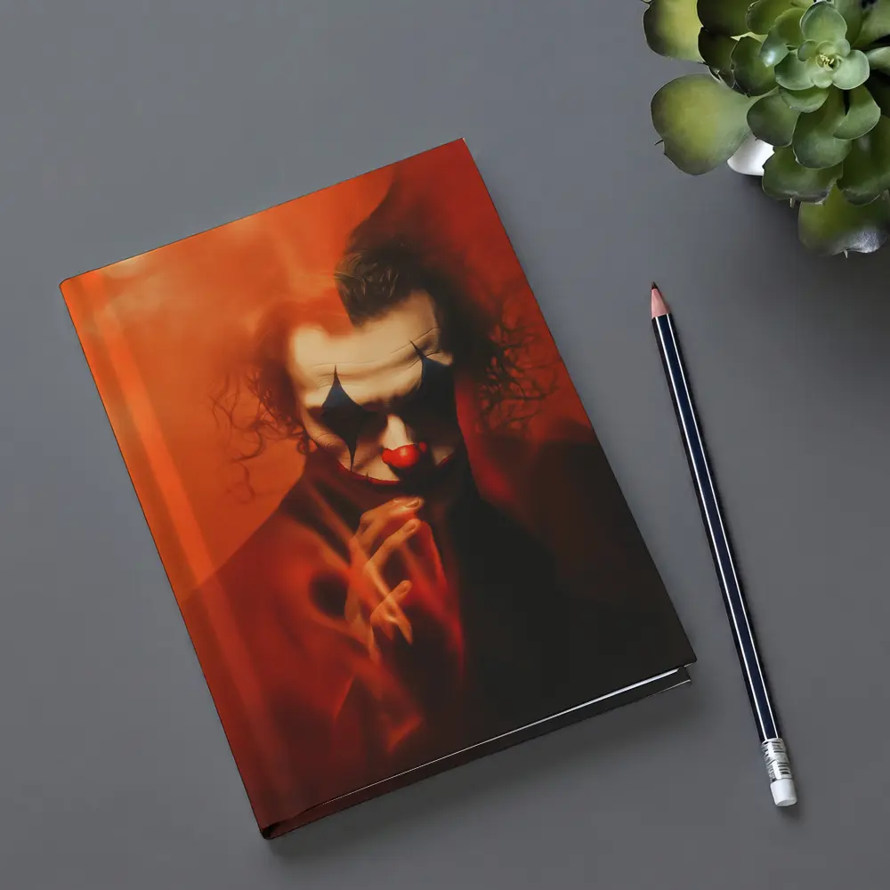 Joker Clown Portrait Red Smoky Background – Notebooks