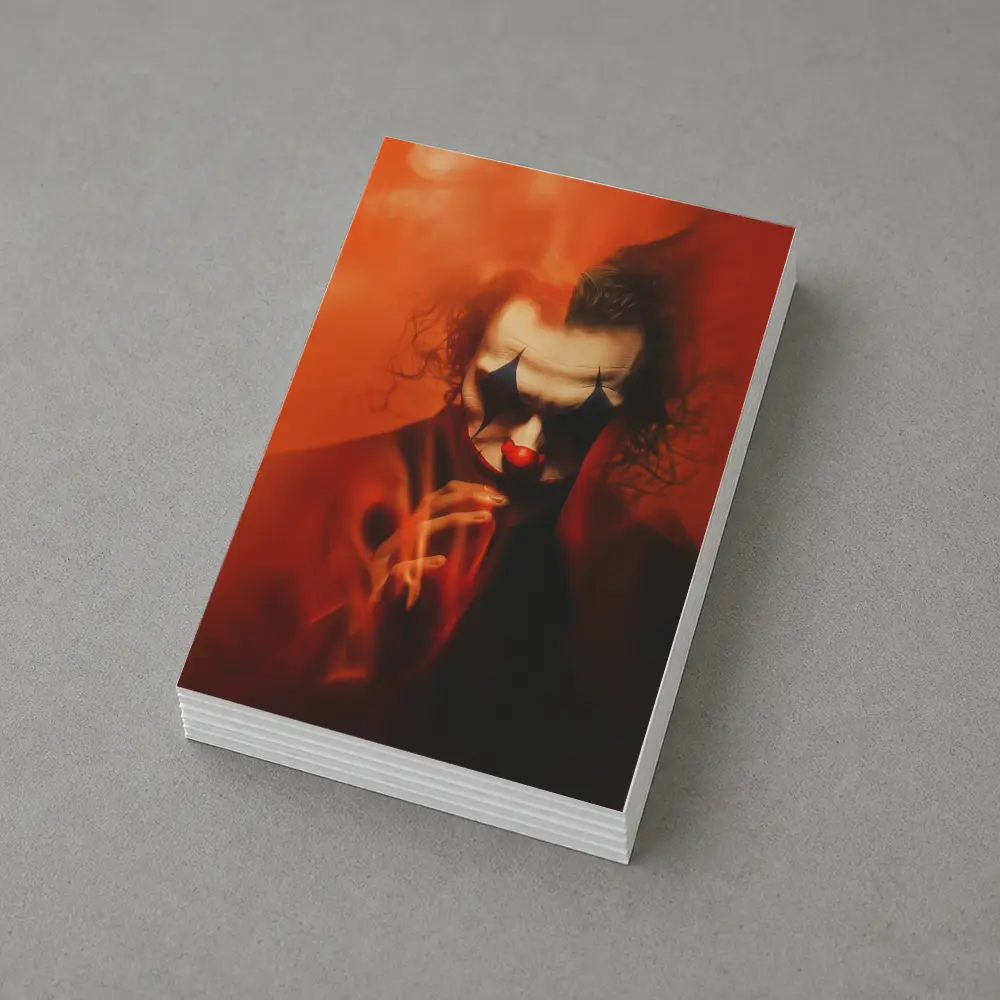 Joker Clown Portrait Red Smoky Background – Postcards