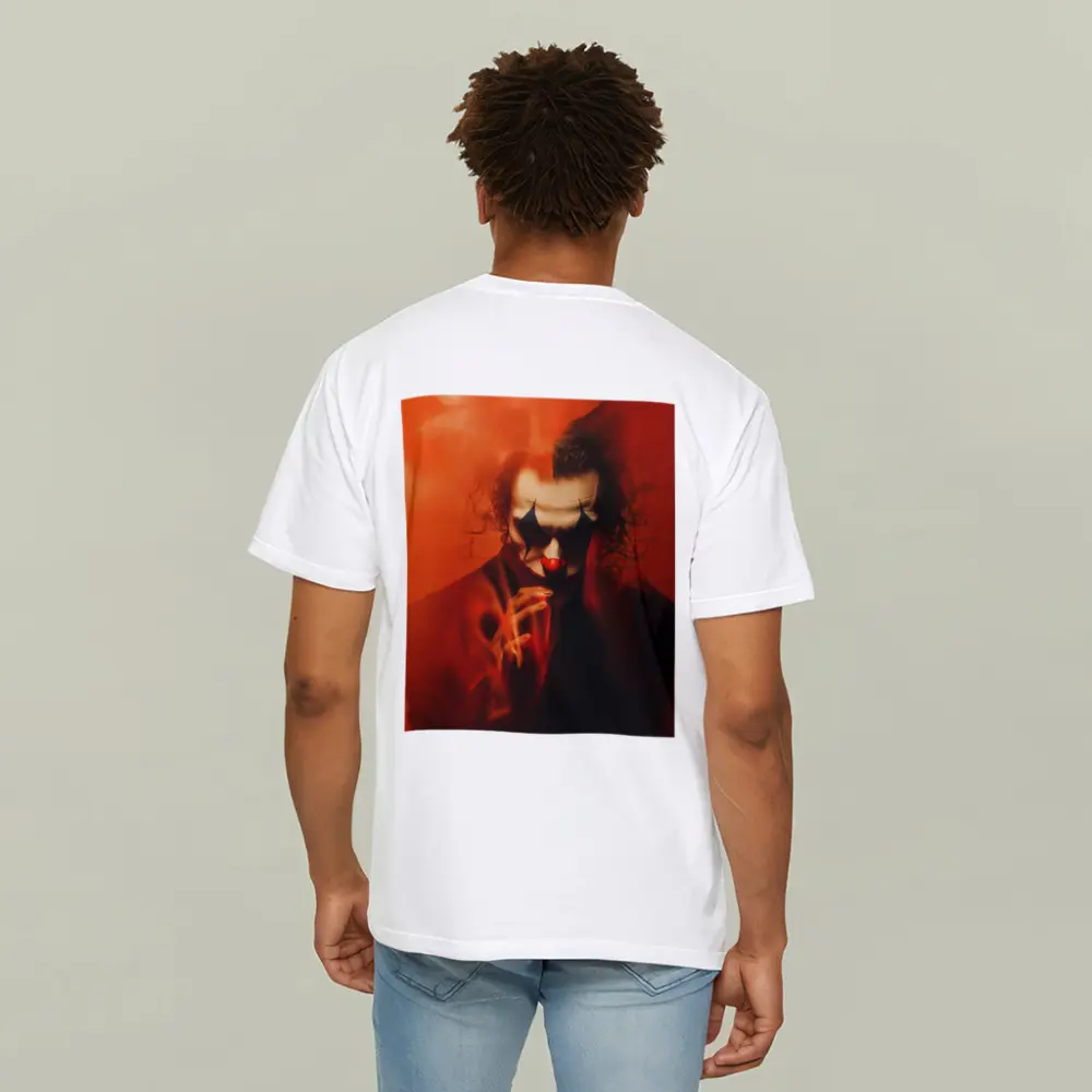 Joker Clown Portrait Red Smoky Background – T-Shirts