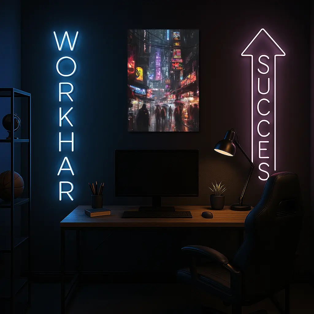 Cyberpunk Rainy City Street Neon Night – Wall Art
