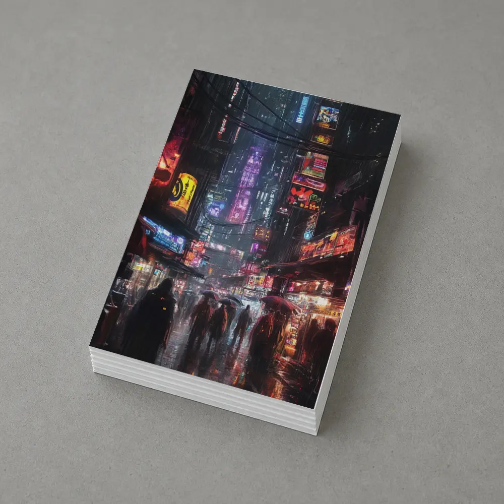 Cyberpunk Rainy City Street Neon Night – Postcards