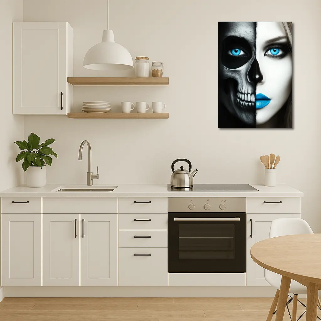Half Skull Half Woman Blue Eyes – Wall Art
