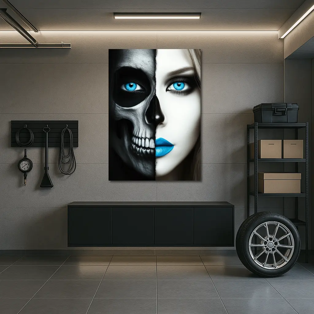 Half Skull Half Woman Blue Eyes – Wall Art
