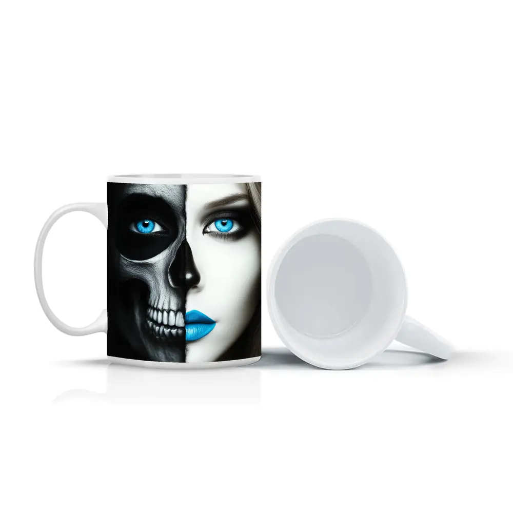 Half Skull Half Woman Blue Eyes – Mugs
