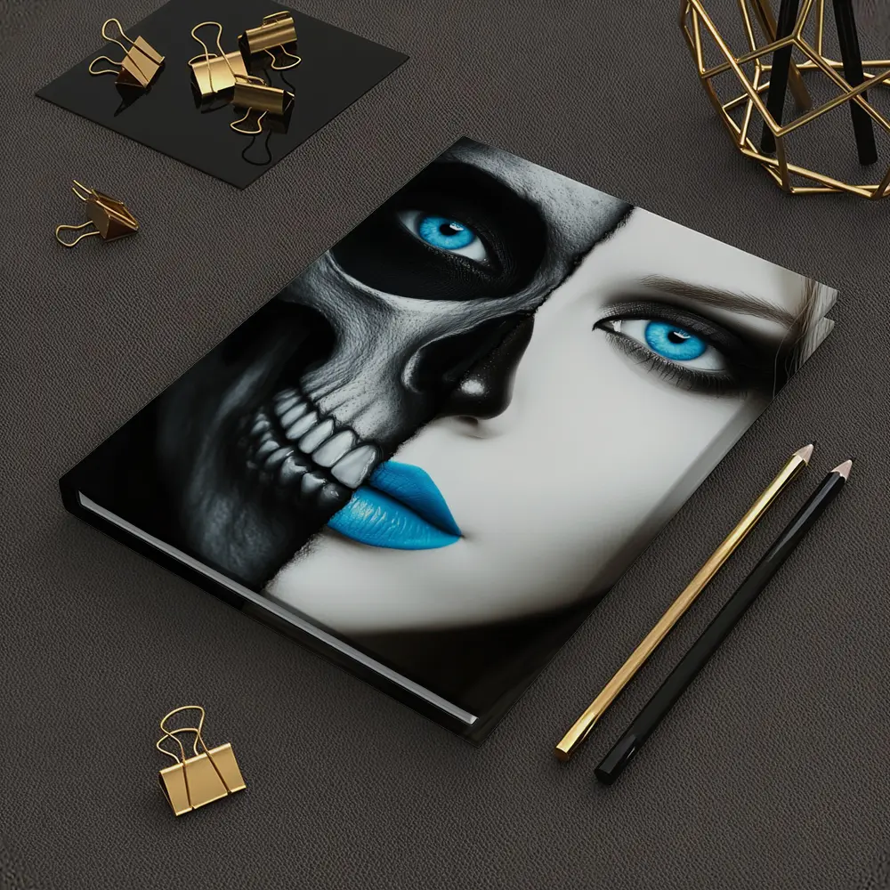 Half Skull Half Woman Blue Eyes – Notebooks