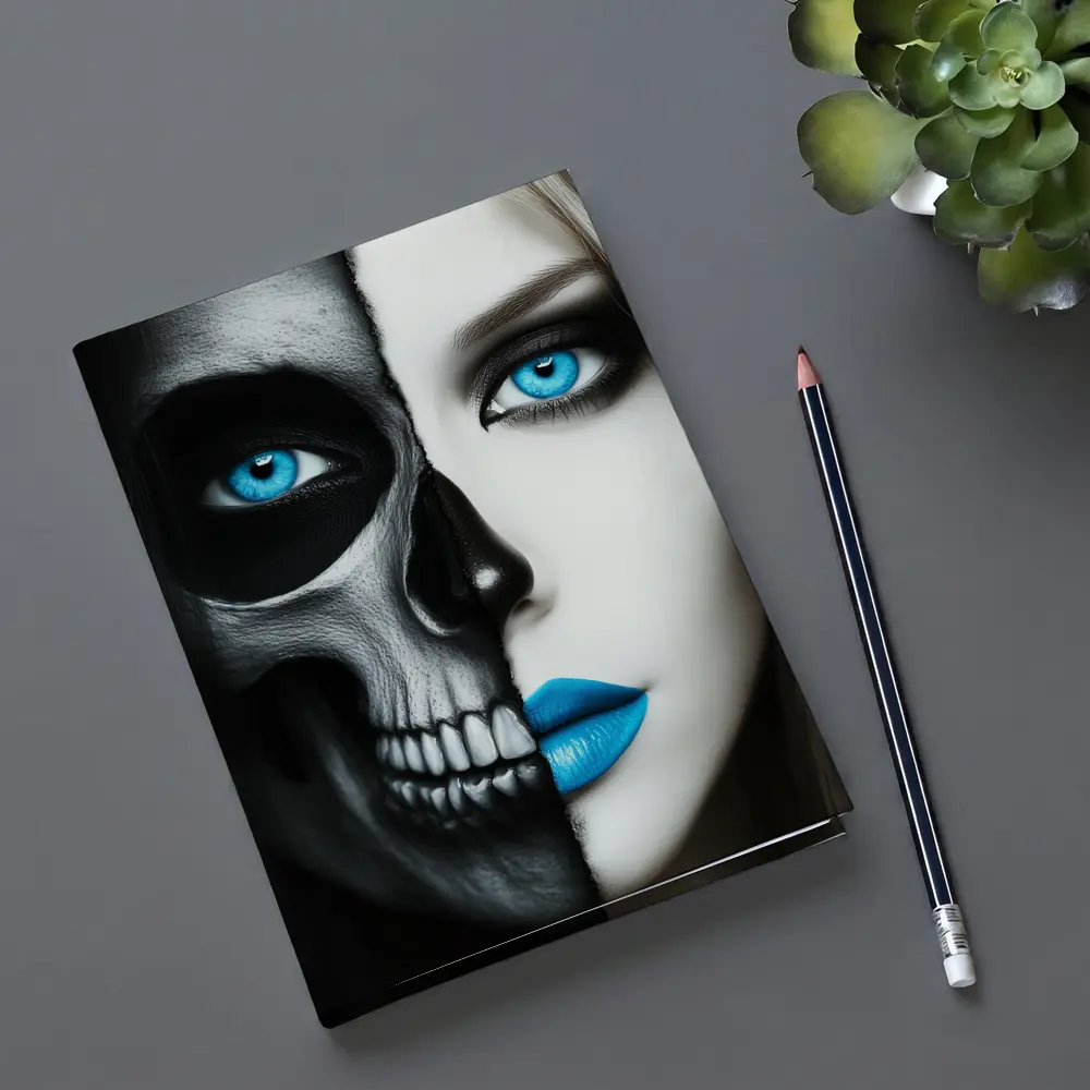 Half Skull Half Woman Blue Eyes – Notebooks