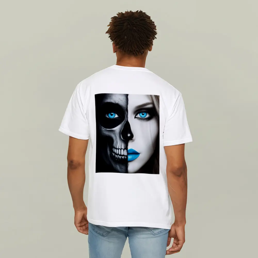 Half Skull Half Woman Blue Eyes – T-Shirts