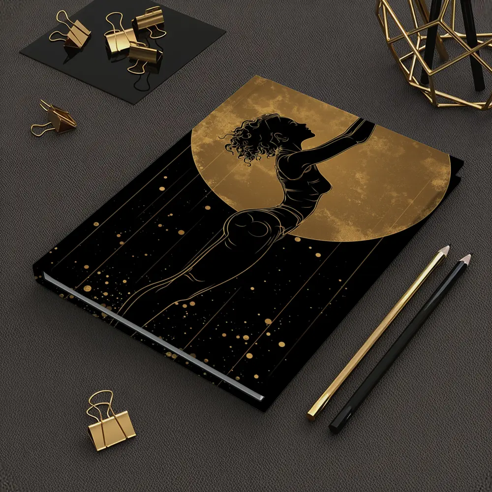 Dancer Silhouette Golden Moon Black Background – Notebooks