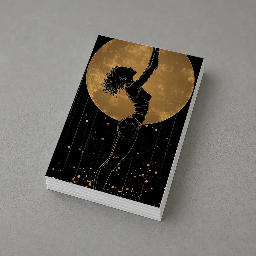 Dancer Silhouette Golden Moon Black Background – Postcards