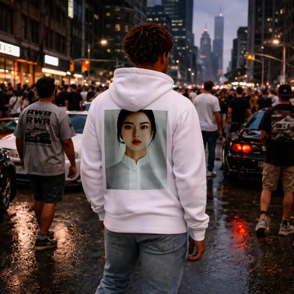 Young Asian Woman White Minimalist Background Portrait – Hoodies