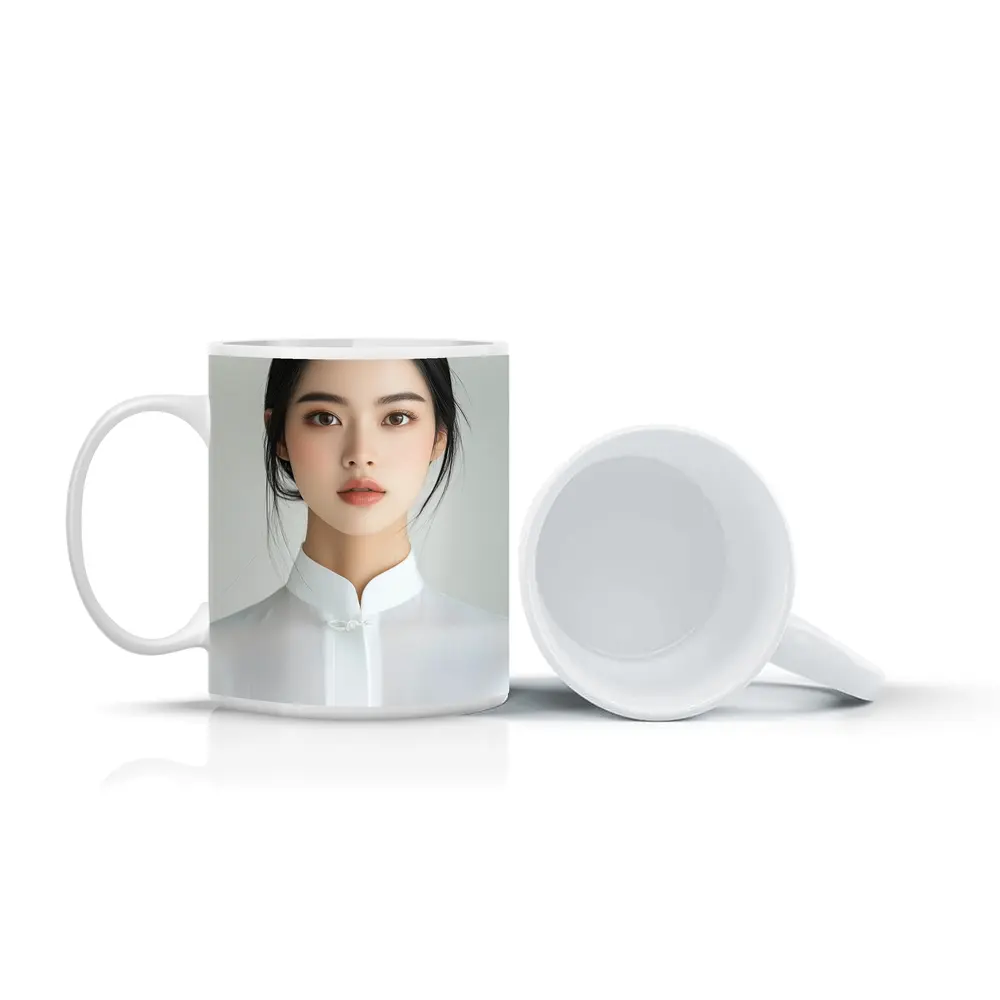 Young Asian Woman White Minimalist Background Portrait – Mugs
