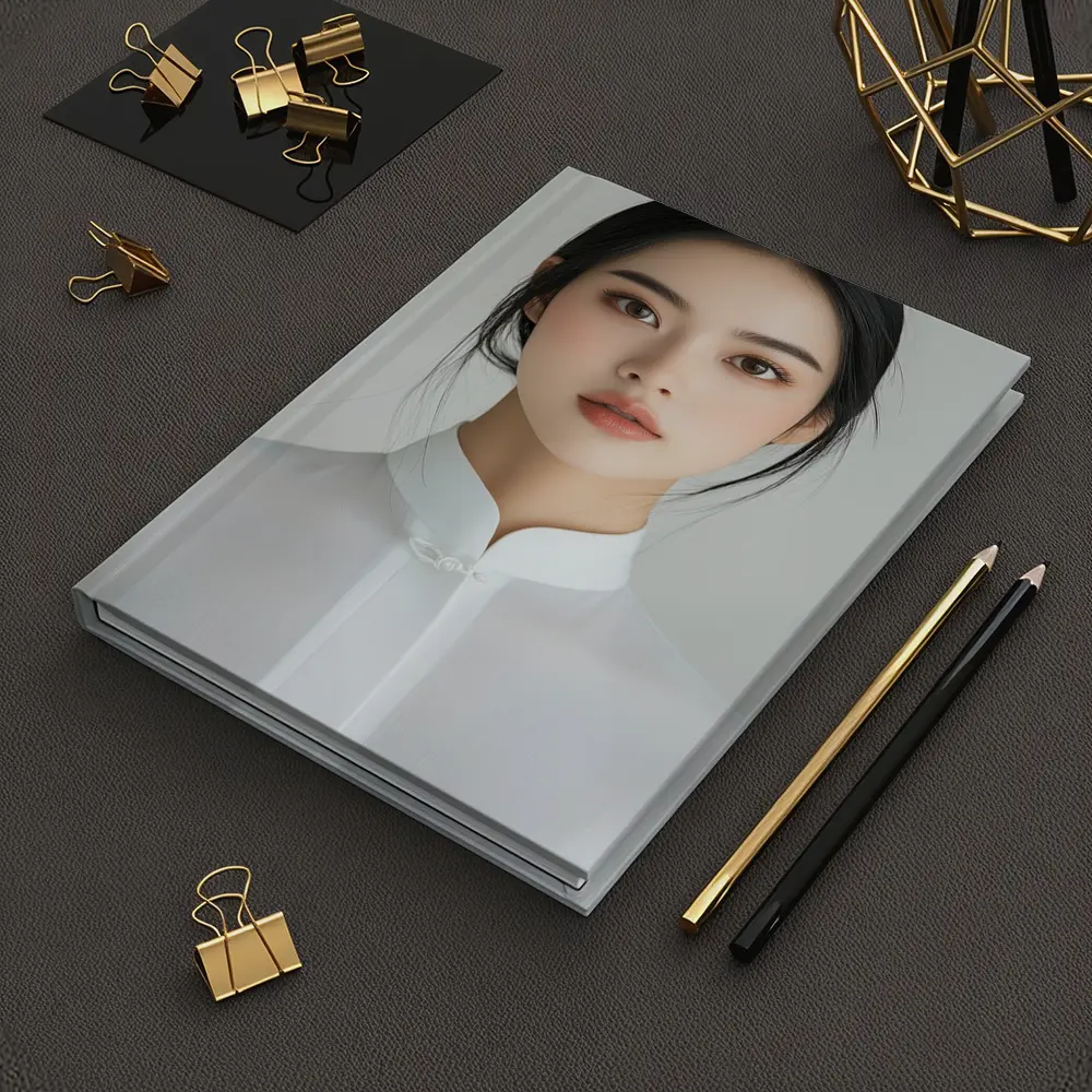 Young Asian Woman White Minimalist Background Portrait – Notebooks