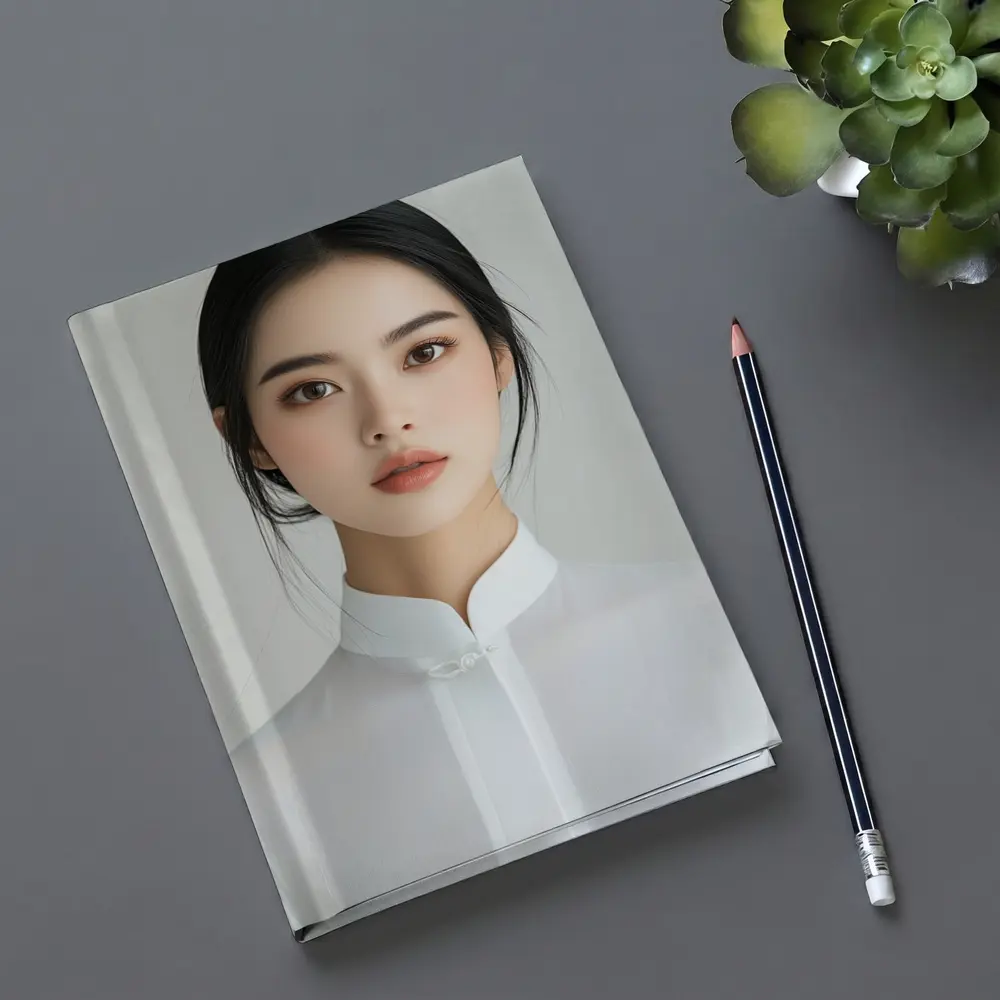 Young Asian Woman White Minimalist Background Portrait – Notebooks