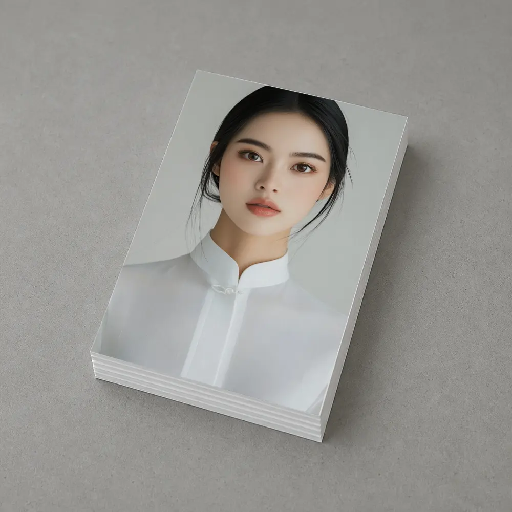Young Asian Woman White Minimalist Background Portrait – Postcards