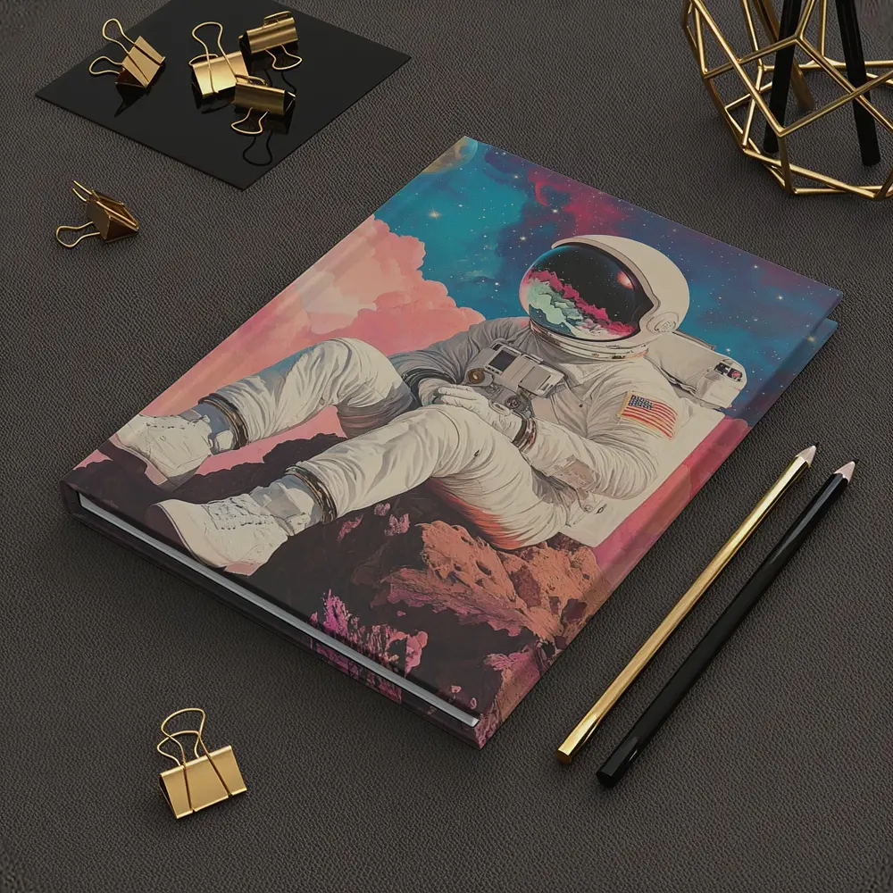 Astronaut Sitting On Rocks Colorful Space – Notebooks