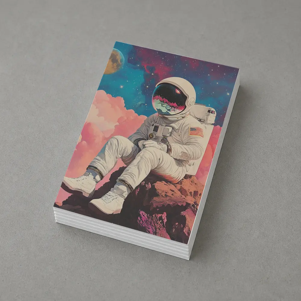 Astronaut Sitting On Rocks Colorful Space – Postcards