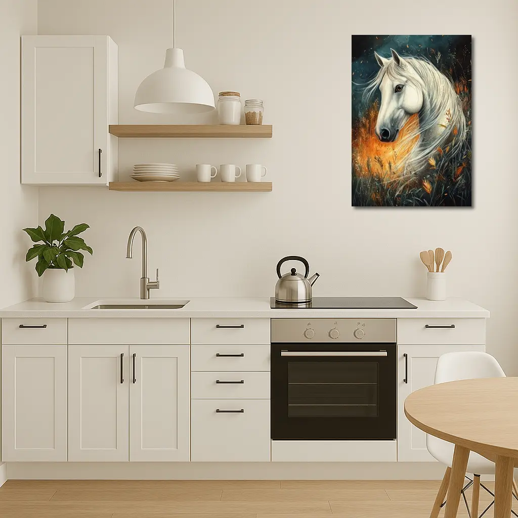 White Horse Portrait Autumn Wild Grasses – Wall Art