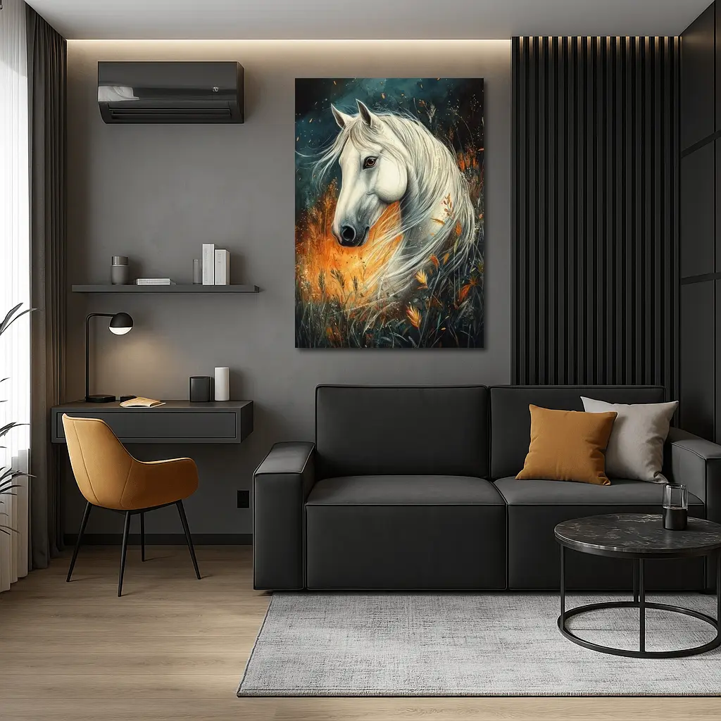White Horse Portrait Autumn Wild Grasses – Wall Art