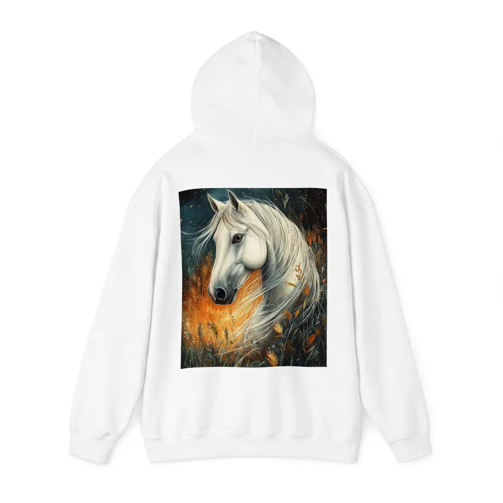 White Horse Portrait Autumn Wild Grasses – Hoodies
